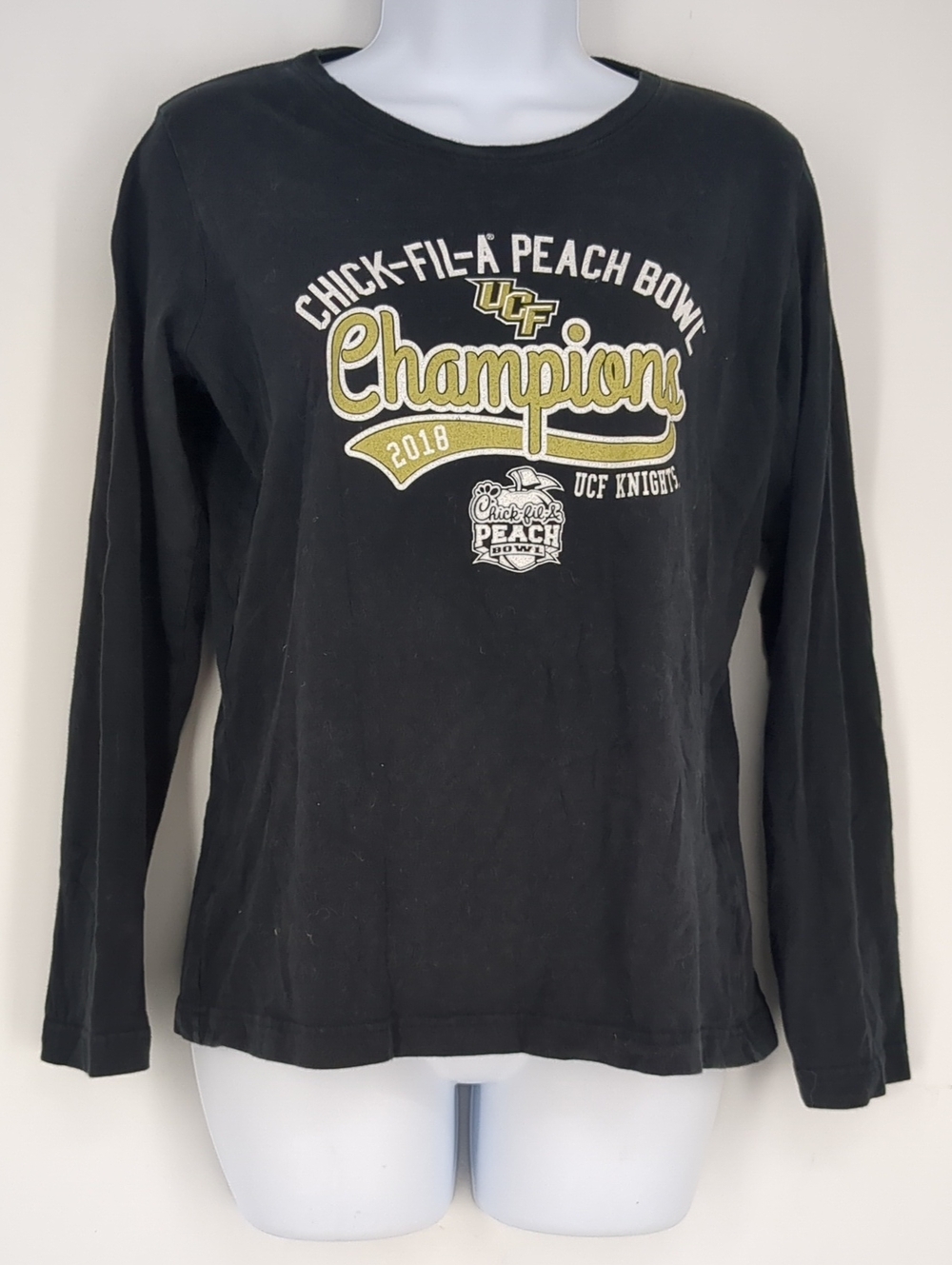 UCF Knights Black Champion Chick-fil-A Peach Bowl Long Sleeve Shirt Small